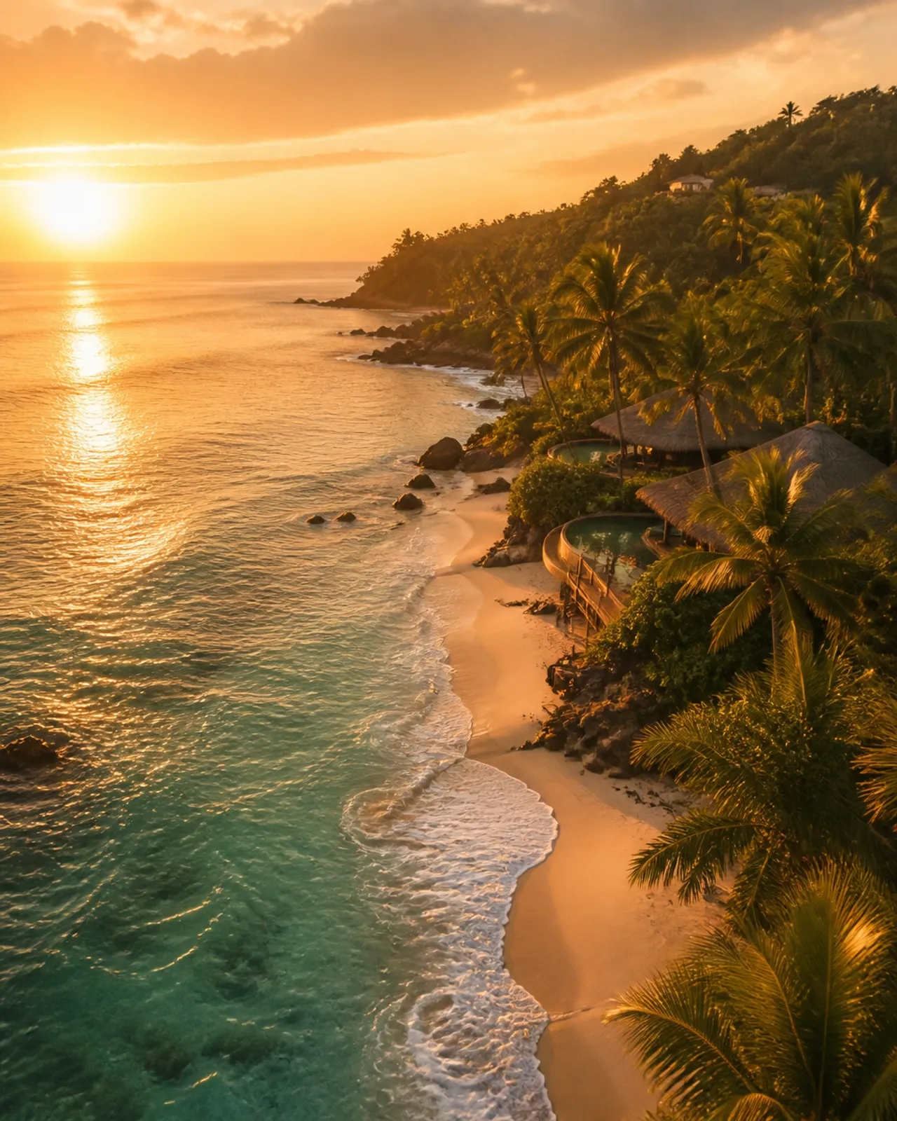 Tropical coastline at golden hour